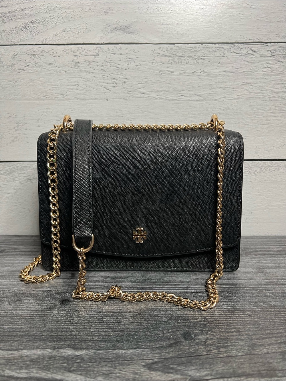 Tory Burch Black Saffiano Leather Chain Crossbody